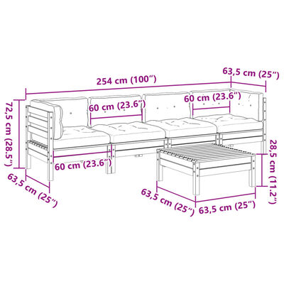 vidaXL Градински комплект с възглавници, 5 части, импрегниран бор