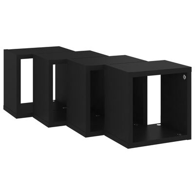 vidaXL Стенни кубични рафтове, 4 бр, черни, 22x15x22 см