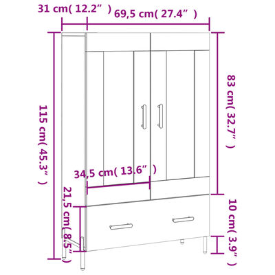 vidaXL Висок шкаф, кафяв дъб, 69,5x31x115 см, инженерно дърво