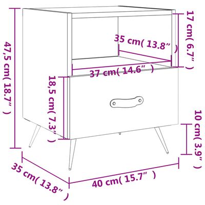 vidaXL Нощно шкафче, бяло, 40x35x47,5 см, инженерно дърво