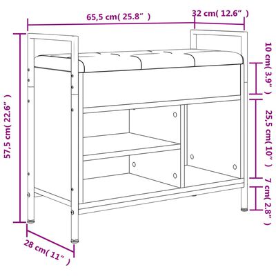 vidaXL Пейка за обувки, сонома дъб, 65,5x32x57,5 см, инженерно дърво