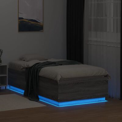 vidaXL Рамка за легло с LED осветление, сив сонома, 90x190 см