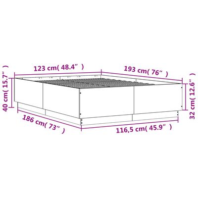 vidaXL Рамка за легло с LED осветление, сив сонома, 120x190 см