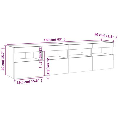 vidaXL Стенни ТВ шкафове с LED осветление, 2 бр, бели, 80x30x40 см