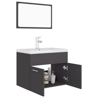 vidaXL Комплект мебели за баня, сив, инженерно дърво