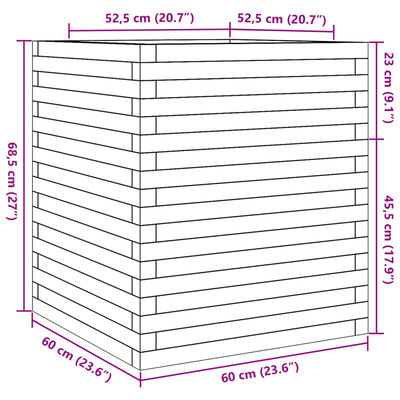 vidaXL Градинска кашпа, 60x60x68,5 см, импрегнирано борово дърво