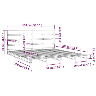 vidaXL Рамка за легло меденокафява бор масив 150x200 cм 5FT King Size