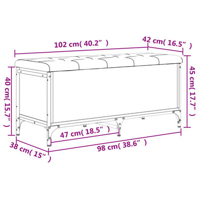 vidaXL Пейка за съхранение, сив сонома, 102x42x45 см, инженерно дърво