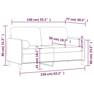 vidaXL 2-местен диван с декоративни възглавници черен 140 см кадифе