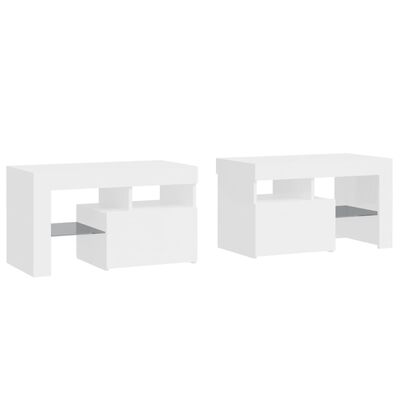 vidaXL Нощни шкафчета, 2 бр, с LED, бял гланц, 70x36,5x40 см