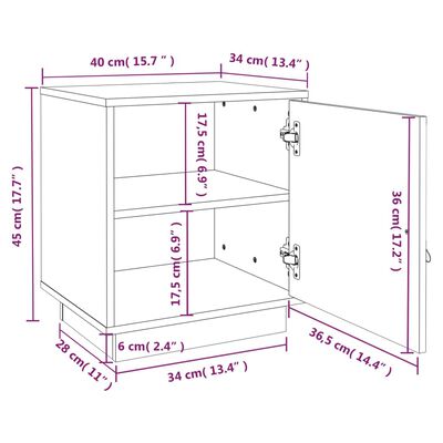 vidaXL Нощно шкафче, бяло, 40x34x45 см, борово дърво масив