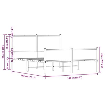 vidaXL Метална рамка за легло горна и долна табла кафяв дъб 137x190 см