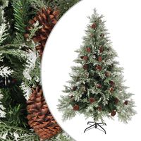 vidaXL Коледна елха с шишарки, зелено и бяло, 150 см, PVC и PE