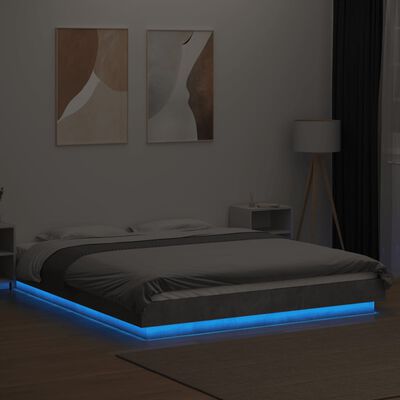 vidaXL Рамка за легло с LED осветление, бетонно сива, 160x200 см