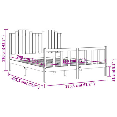 vidaXL Рамка за легло с табла King Size масивно дърво