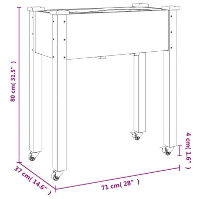 vidaXL Плантер на колела с вложка 71x37x80 см масивна ела