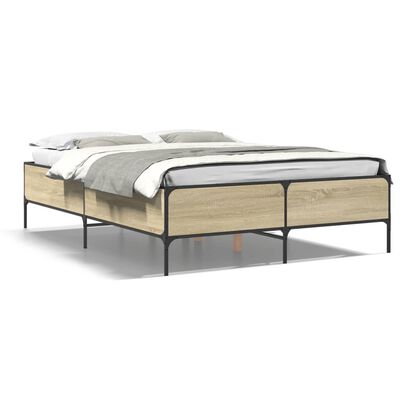 vidaXL Рамка за легло, дъб сонома, 140x190 см, инженерно дърво и метал