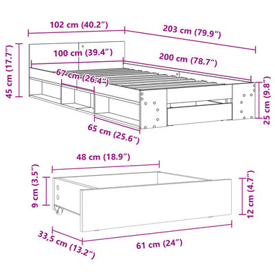 vidaXL Рамка за легло с чекмедже, дъб сонома, 100x200 см