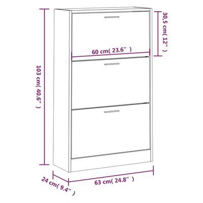 vidaXL Шкаф за обувки, бял, 63x24x103 см, инженерно дърво