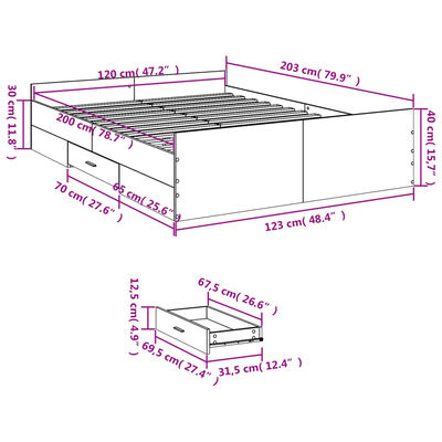 vidaXL Рамка за легло с чекмедже дъб сонома 120x200 см инженерно дърво