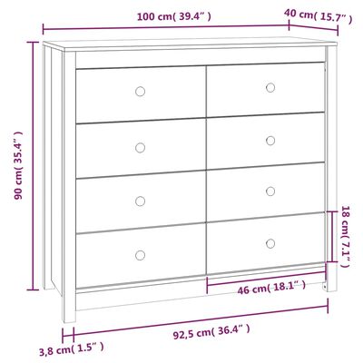 vidaXL Страничен шкаф, меденокафяв, 100x40x90 см, борово дърво масив