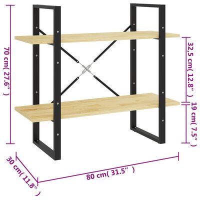 vidaXL 2-етажна библиотека, 80x30x70 см, борово дърво масив