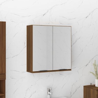 vidaXL Шкаф за баня с огледало, кафяв дъб, 64x20x67 см