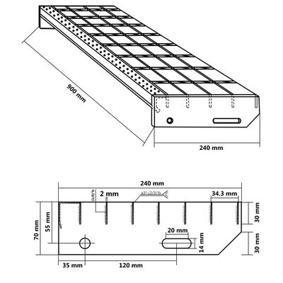 vidaXL Решетъчно стъпало 90x24x7 см поцинкована стомана