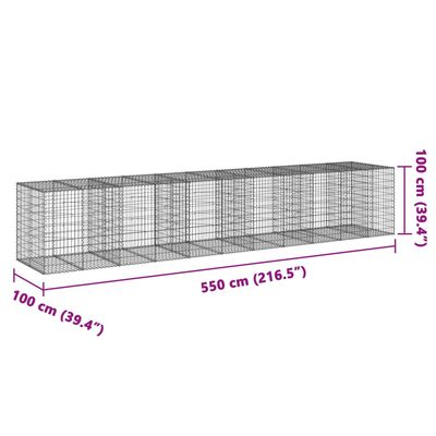 vidaXL Габионна кошница с покритие, 550x100x100 см, поцинковано желязо