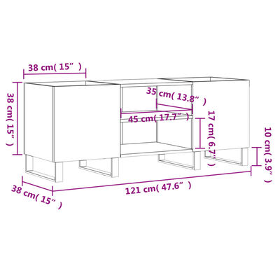 vidaXL Шкаф за грамофонни плочи сив 121x38x48 см инженерно дърво