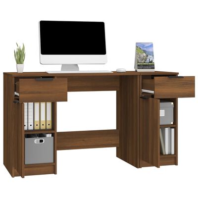 vidaXL Бюро със страничен шкаф,Кафяв дъб, инженерна дървесина