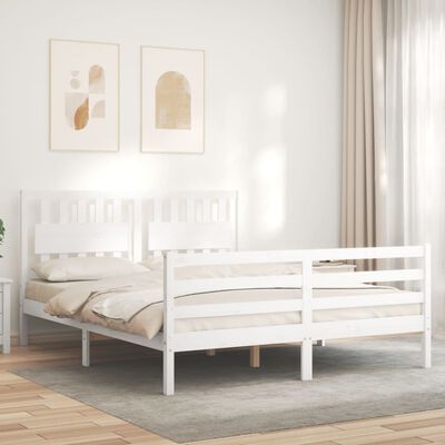 vidaXL Рамка за легло с табла бяла 5FT King Size масивно дърво