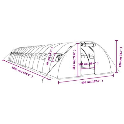 vidaXL Оранжерия със стоманена рамка бяла 64 м² 16x4x2 м