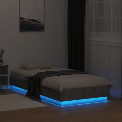 vidaXL Рамка за легло с LED осветление, бетонно сив, 75x190 см