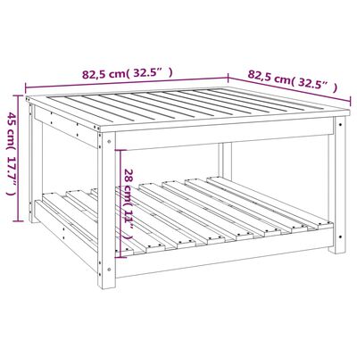 vidaXL Градинска маса, бяла, 82,5x82,5x45 см, борово дърво масив