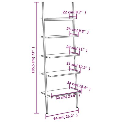 vidaXL Етажерка стълба с 5 рафта светлокафяво и черно 64x34x185,5 см