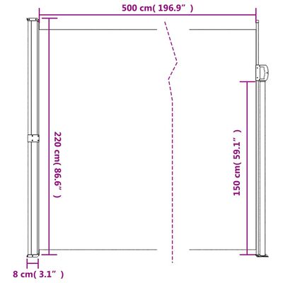 vidaXL Прибираща се странична тента, таупе, 220x500 см