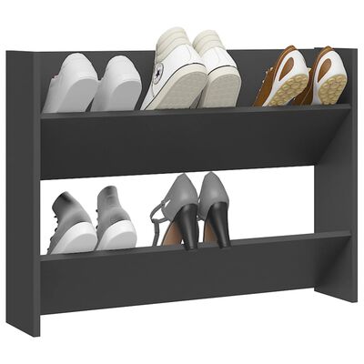 vidaXL Стенен шкаф за обувки, сив, 80x18x60 см, ПДЧ