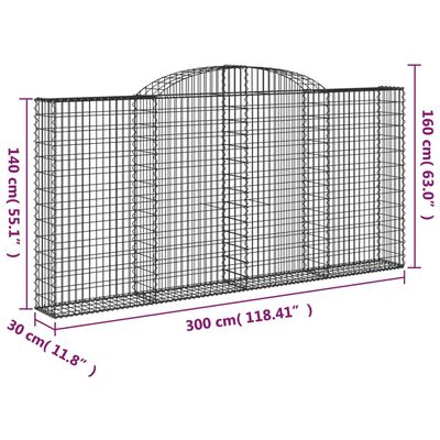 vidaXL Габионни кошници арка 2 бр 300x30x140/160 см поцинковано желязо