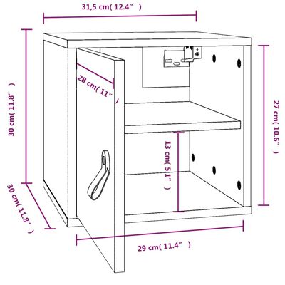 vidaXL Стенни шкафове, 2 бр, бели, 31,5x30x30 см, бор масив