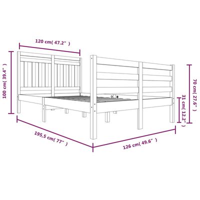 vidaXL Рамка за легло бяла масивно дърво 120x190 см 4FT Small Double