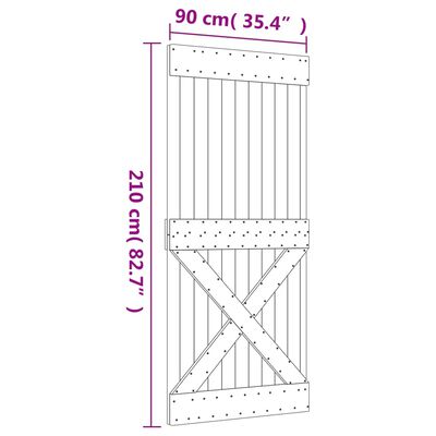 vidaXL Плъзгаща врата с монтажни части, 90x210 см, борово дърво масив