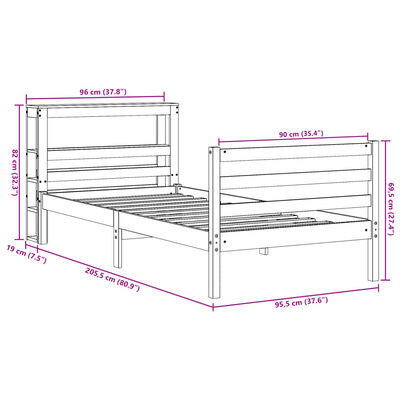 vidaXL Рамка за легло без матрак, 90x200 см, масивна чамова дървесина