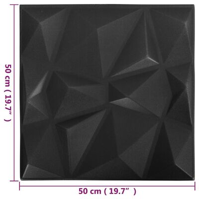 vidaXL 3D стенни панели, 48 бр, 50x50 см, диамантено черно, 12 м²