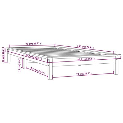 vidaXL Рамка за легло меденокафява бор масив 75x190 см Small Single