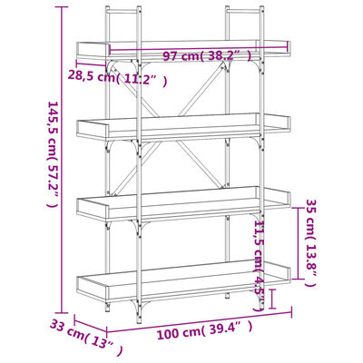 vidaXL Библиотека 4 рафта черна 100x33x145,5 см инженерно дърво