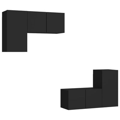 vidaXL Комплект ТВ шкафове от 4 части, черен, инженерно дърво