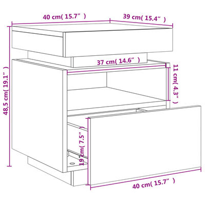 vidaXL Нощно шкафче с LED осветление, опушен дъб, 40x39x48,5 см