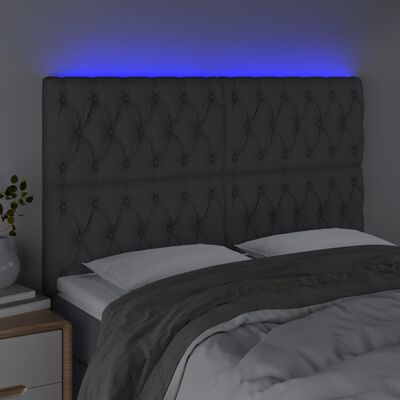 vidaXL LED горна табла за легло, тъмносива, 160x7x118/128 см, плат