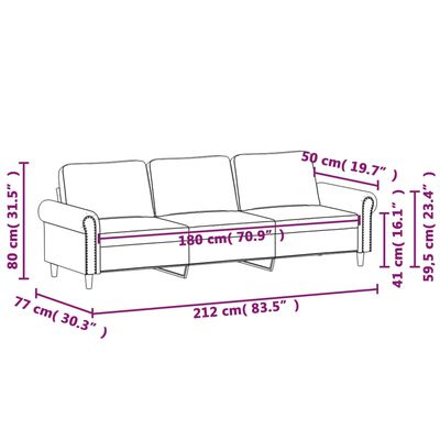 vidaXL 3-местен диван, син, 180 см, кадифе
